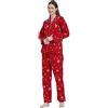 GLOBAL Pigiama Donna Flanella Maniche Lunghe | Due Pezzi | Camicia da Notte | Pjs Confortevole | Sleepwear Caldo Morbido Rosso, Renna XL