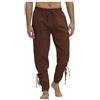 SHEYOW Uomo Pantaloni Medievale retrò con Lacci Punk Pants Cosplay da Vichingo Pirata Costume Halloween (XL, Marrone)