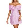 Generisch Abito da cocktail da donna, elegante, abito da sera per matrimonio, senza maniche, con fiocco, linea A, mini abito estivo senza spalline, abito da ballo, Colore: rosa., L
