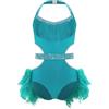 inhzoy Ragazze Ginnastica Leotards Abito da Ballo Latino Americano Tango con Nappe Strass Body da Pattinaggio Artistico con Piume Costume Danza Samba Rumba Salsa Turchese 15-16 anni