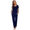 Smallshow Pigiama Premaman Donna Maniche Corte Pigiama Allattamento Set,Navy,XXL