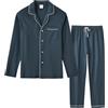 MoFiz Pigiama Uomo Cotone Modal Lungo Pigiami Due Pezzi Invernale Manica Lunga Pigiama Aperto Davanti Bottoni Morbido ed Elegante Abbigliamento da Notte Casa Blu Lago Taglia EU XL