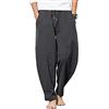 YAOBAOLE - Pantaloni da uomo in lino e cotone, pantaloni in tela estivi, pantaloni da relax e yoga, leggeri, con cintura elastica, grigio, L