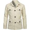 EsukAr Uomo Leggero Safari Giacca Casual Lino Pulsante su Multi-Tasche Cappotto Cargo Outwear,Beige,L