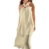 Rayson Copricostume Donna Mare Lungo Halter Curvy Abito da Spiaggia Estivo in Lino Casual Vestito Mare Elegante Senza Maniche Lunghezza Maxi (Beige, Taglia Unica)