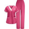 HAOLEI Divisa OSS Donna Cotone Divisa Sanitaria Set con Casacca e Pantalone Medico Elegante Manica Corta Camice da Laboratorio Elasticizzato Leggero Uniformi Infermiere Camicia da Lavoro Officina Pulizie