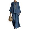 Gienslru 2 Pezzi Tuta Donna Complete Elegante Lino Estivo Boho Chic Top Kaftano Vintage e Pantaloni Gamba Larga Tute Curvy Completo Cerimonia Leggero Taglie Forti Spiaggia Vacanze Primaverile Set