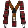 TigerTie Bretelle unisex a Y con 3 clip, molto robuste, a quadretti colorati, prodotto di alta qualità, da 35 mm di larghezza, Rosso, giallo, nero., Taglia unica