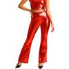 Wildarms Pantalone Campana Donna Metallizzato, Vita Alta, Ecopelle Elasticizzata; Flare Disco anni 70, Fiesta Club Leggings Brillante, Vita elastica, Gamba Campanata Danza, Rock, Carnevale Notte, rosso, L