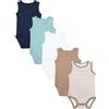 TupTam Body Neonato - Body Bambino in Cotone 5 Pezzi, Body Neonato 0-3 Mesi, OEKO-TEX, Strisce blu-beige-bianche, 110