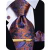 YourTies Set di Cravatta in Seta per Uomo, Motivo a Quadri, Paisley, Floreale, con Fazzoletto da Taschino, Gemelli e Clip da Cravatta, per Matrimonio, Festa, Business, Formale, Taglia unica