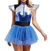PINTUTU Costume da Cadetta dello Spazio Donna Vestito Corto da Alieno Lucido Abito da Danza Ginnastica Tuta Festa A Tema Spaziale Costume Astronauta per Carnevale Halloween Gonna