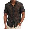 FEOYA Camicia da uomo a maniche corte, in pizzo, trasparente, per feste e feste, Nero , XXL