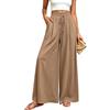 Koerye Pantaloni a Gamba Larga Donna Estivi Vita Alta Leggero Motivi Eleganti in Tessuto Pantaloni con Tasche Casual Pantaloni Boho Beach Larghi Leggeri Kaki,M