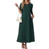 GRECERELLE Abito estivo da donna, scollo rotondo, maxi abito con tasche, maniche corte, casual, linea ad A, abito lungo e largo
