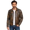 Fashion_First Giacca da uomo in vera pelle da camionista, con colletto a camicia, stile cowboy, alla moda, Marrone vintage., XL