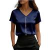 Generic Camicette in raso di seta per donne UK a maniche corte con scollo a V camicie eleganti casual tunica larga top con perline alla moda magliette comode per ufficio lavoro business camicette da sera per