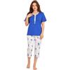 Leedya Pigiama Donna Estivo in Cotone Leggero e Traspirante Mezza Manica e Pantaloni Pinocchietto Modello (TIF 979 Blu TG XXL)