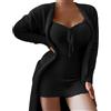 Edelaura Set Pigiama Donna 2 Pezzi Monocromatico in Pile Cardigan Lungo e Ampio a Maniche Lunghe con Tasche Minigonna Slim con Scollo a V Abbigliamento Caldo Invernale per Il Tempo Libero