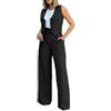 Generic Blazer da donna 2 pezzi abiti formali in cotone lino slim fit senza maniche con bottoni gilet a gamba larga set blazer, gilet e pantaloni, completo da lavoro estivo in cotone e lino set coordinato