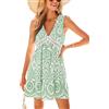 CUPSHE Copricostume da donna Paisley con scollatura a V e arricciature, senza maniche, mini abito da spiaggia, Verde, L