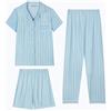 Generic Pigiama in Cotone per Donne, Set di 3 Pezzi in Cotone con Camicia a Maniche Corte con Stampa Carina e Pantaloni Lunghi con Tasche da Notte, Pigiama da Donna con Bottoni, Set di Pjs con Tasche