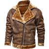 Generic Giacca da pilota invernale da uomo in pelle sintetica di montone sintetico giacca bomber con colletto in pelliccia sintetica, Caff, 4XL