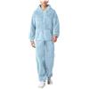 Generico Pigiama Intero Uomo Flanella Tinta Unita Felpa con Cappuccio Pile Invernale Caldo Pajamas Tuta Intera da Notte Onesie Oversize Zipper Pigiamone Coppia Sleepwear