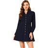 Allegra K Donne Denim Bottone Giù Colletto V-Collo Arrotolate Manica Camicia Vestito Blu Denim L