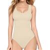 DUOEASE Body Donna Senza Maniche Scollo a U Costola Body Basica Slim-fit Elastico Sexy Elegante Beige S 34-36