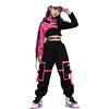 LOLANTA Completi Hip Hop Bambina, Abbigliamento Danza 3 Pezzi, 7-18 Anni | Top, Pantalone Cargo e Manica a Contrasto, Abiti da Danza per Spettacoli, Esibizioni e Tempo Libero