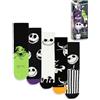 Disney Calzini al polpaccio di Jack Skeletron, The Nightmare Before Christmas, set da 5 | Calzini unisex per adulti con teschi, strisce e personaggi | Abbigliamento quotidiano e Halloween