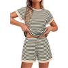Ekouaer Pigiama Donna Estivo Righe Maniche Corte Set Camicia da Notte Estiva Maglia Testurizzata Abbigliamento Casa Loungewear Tasche S-XXL