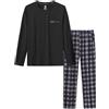 MoFiz Pigiama Uomo Lungo Autunno Inverno Morbido Caldo Pigiami Due Pezzi Manica Lunga Notte Camicia e Pantaloni Pigiama a Quadri con Tasche Nero EU XXL