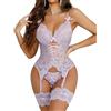 EVELIFE Completo Intimo Donna Body con Reggicalze Fascia Coscia Babydolls Sotto Abbigliamento Coscia con Giarrettiera, Lilla, XL