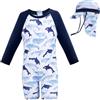 Cheerful Mario 1-7 Anni Costum da Bagno Intero con Cappello da Sole per Bimbo Bimba UV Costume Piscina Bambino Bambnina Chiusura Zip Blu 2-3 Anni