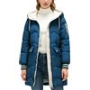 Generic Cappotto invernale lungo con cappuccio da donna, spesso, imbottito, blu, taglia 4XL