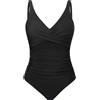 CMTOP Costume Intero Donna Contenitivo Controllo della Pancia Costumi da Bagno, Scollo a V Push Up Costume da Bagno Curvy Monokini Mare Spalline Regolabili Beachwear Swimwear(Nero,M)