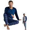 Generico Il Granchio Pigiama Uomo, Caldo Cotone Interlock, Serafino Bicolore con Pantalone Fantasia, Maniche Lunghe, 2 Pezzi, Autunno/Inverno, Made in Italy (IT, Testo, L, Regular, Regular, Cobalto)