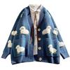 NIUVOO Cardigan da donna a maniche lunghe lavorato a maglia con motivo a pecore stile cartone animato con bottoni sul davanti Harajuku oversize con scollo a V Outwear con, Blu, XXL