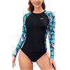 SHEKINI Costume da Bagno a Maniche Lunghe Rashguard da Donna Maglietta da Surf Top（L，Nero-Sh）