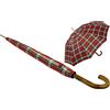 iX-brella Ombrello automatico da uomo con manico rotondo in vero legno, Rosso a scacchi, 113 cm, Ombrello XXL automatico