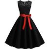 Générique Gonna di Jeans Fillette Party Women Retro Prom Abito senza Maniche anni '50 Splice Lace Solid Swing Vintage Women's Dress Donne Abiti Vintage, Le Noir, M