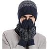 KRUIHAN Cappello Scaldacollo e Guanti 3 PZ Set per l'inverno,Fodera in Pile a Maglia Elastica Scaldacollo e Berretto Termico per Uomo con Guanti Touch,Accessori Invernali Ideali e Regalo Uomo,Blu Marino