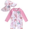 Carolilly Costume da bagno a maniche lunghe per bambini, con cerniera, anti-UV, con cappello (fiori rosa, 3-6 mesi)
