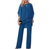 Generico Tuta Donna Elegante Cerimonia 2 Pezzi Completi di Pantaloni a Gamba Larga Moda Vestito Casual Completi Comode Tinta Unita Set Completo Curvy Playsuit Chic per Matrimoni e Feste