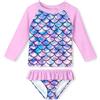 WYTbaby Costume da Bagno Ragazze 2 Pezzi con Volant, Sirena Manica Lunga Costume Piscina Bambina Anti-UV UPF 50+ Set per Spiaggia, Piscina Rash Guard per Bambina 3-9 Anni
