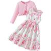 Rainjia Set Vestito e Cardigan Bambina - Abito Estivo Stampa Fiori e Farfalle con Cardigan Manica Lunga a Volant, Outfit A-Line per Bambine 3-10 Anni
