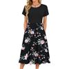 MOLERANI Abito da Donna Elegante Abito Casual con Maniche Corte a Petalo e Scollo Rotondo Abito Midi Casual da Donna Abito da Spiaggia per Le Vacanze con Tasche Orchidea Nera L