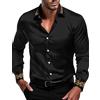 OYOZONE Camicia da uomo in raso di lusso con ricamo lucido in seta a maniche lunghe abbottonatura camicie da ballo camicia da festa, nero, M